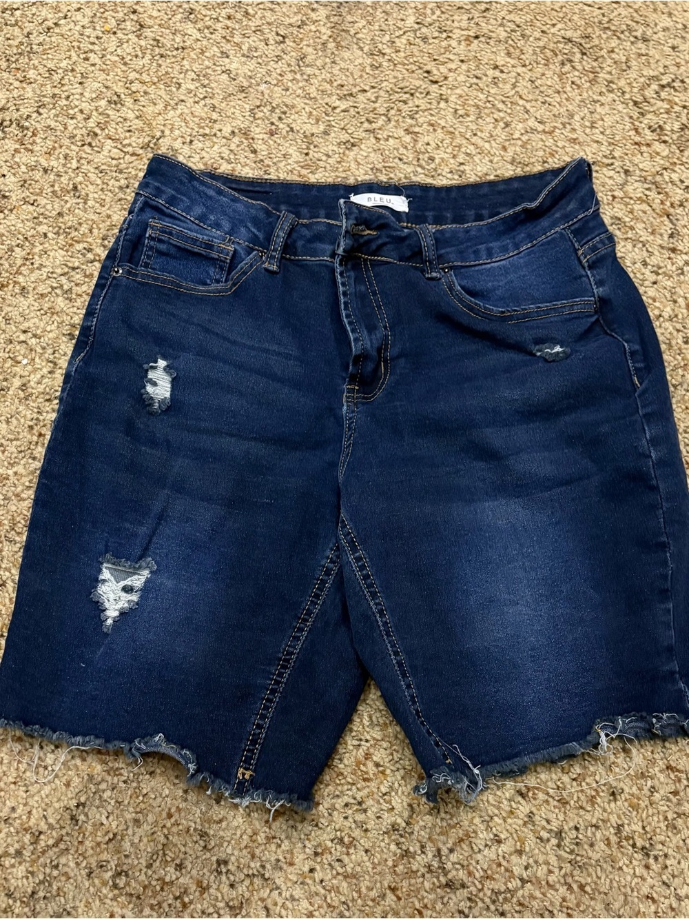 Denim Jean Shorts in Dark Blue - Distressed Style